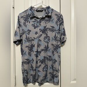 Travis Mathew Blue and Gray Polo Shirt with Tropical Print